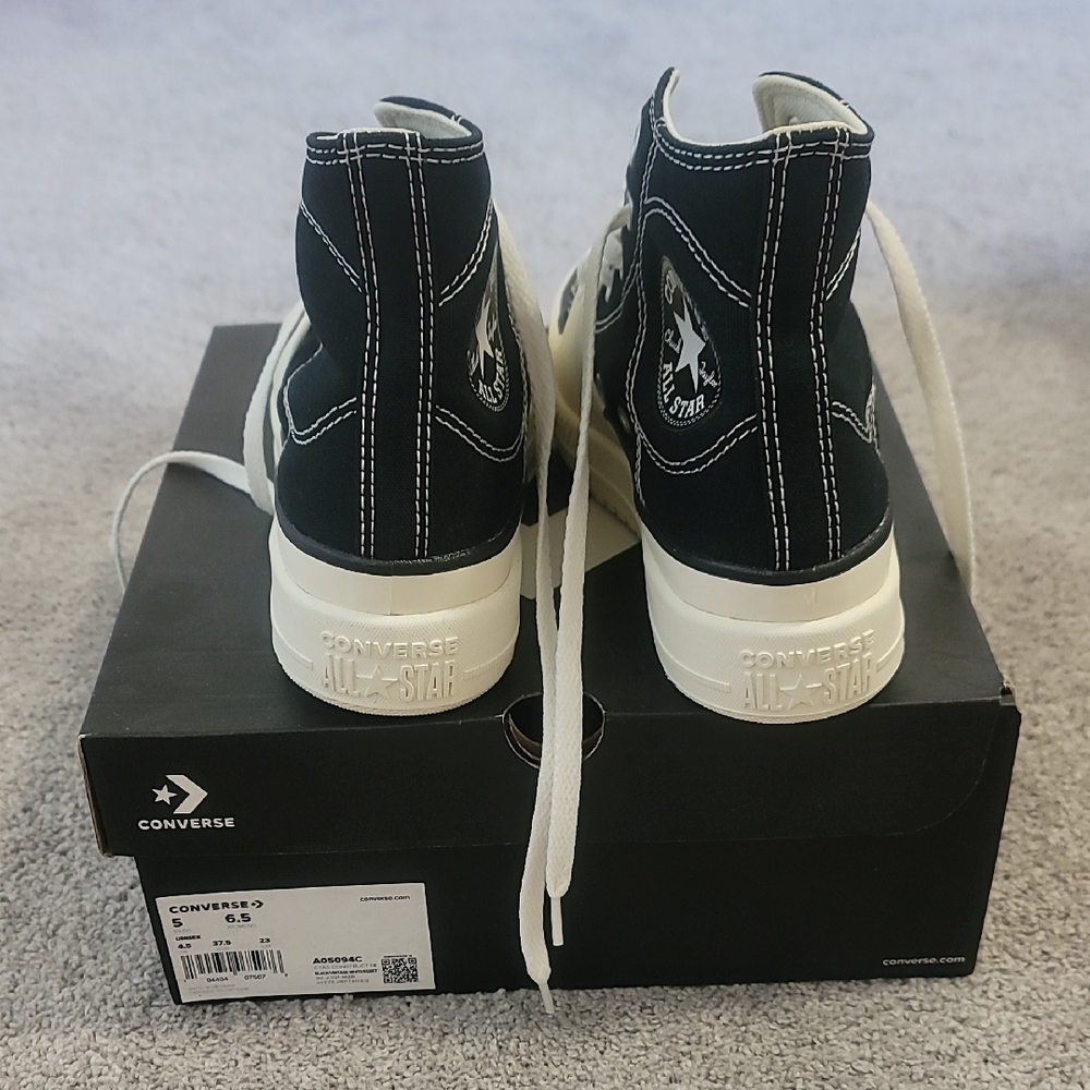 Converse Black and White High-Top Sneakers, Size 6.5 Women's